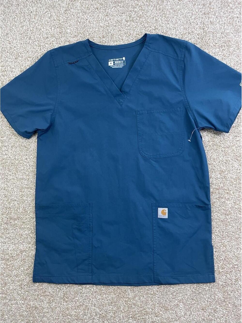 Carhartt Force Modern Fit Women XS‎ Scrub Top Teal Blue V Neck